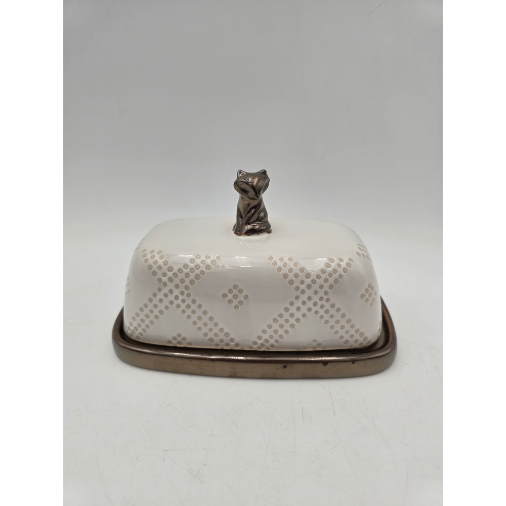 Threshold Stoneware Butter Dish White with Bronze Fox Figurine Handle Target
